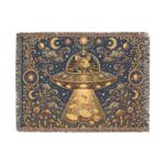 UFO Cat Woven Blanket — Vintage Space Abduction Throw