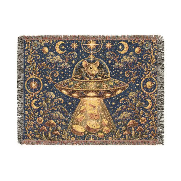 UFO Cat Woven Blanket — Vintage Space Abduction Throw