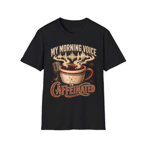 My Morning Voice Is Caffeinated T-Shirt — Coffee, Mic & Soundwave Vintage Tee