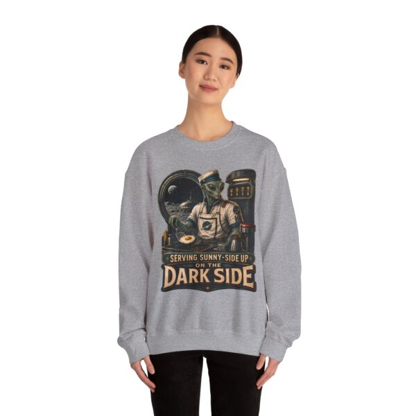 Crewneck Sweatshirt — "Serving Sunny-Side Up on the Dark Side" Alien Chef Graphic