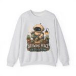 Brewing Peace Robot Sweatshirt — "Brewing Peace One Cup at a Time" Cozy Crewneck
