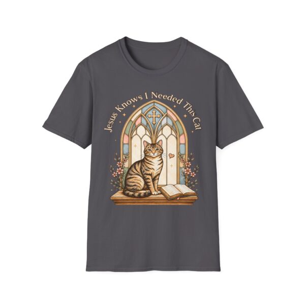 Cat Prayer T-Shirt — "Jesus Knows I Needed This Cat" Vintage Stained-Glass Design