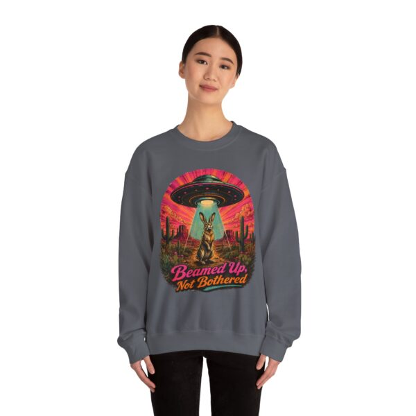 Beamed Up, Not Bothered Sweatshirt — Retro UFO & Jackrabbit Desert Crewneck