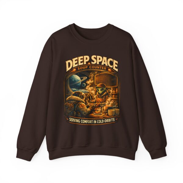 Deep Space Soup Counter Crewneck Sweatshirt — Retro Sci‑Fi Diner Graphic ("Serving Comfort in Cold Orbits")
