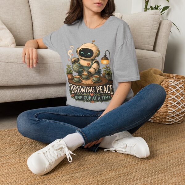 Brewing Peace Robot, T-Shirt | Cute Tea Robot Illustration, Cozy Vibes