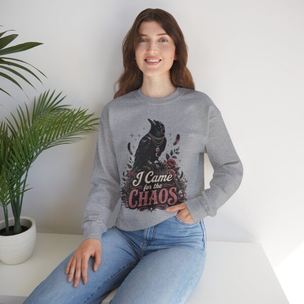 Sweatshirt — “I Came for the Chaos” Raven Graphic Crewneck