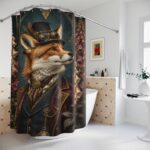 Steampunk Fox Shower Curtain — Victorian Fox Portrait Bathroom Decor