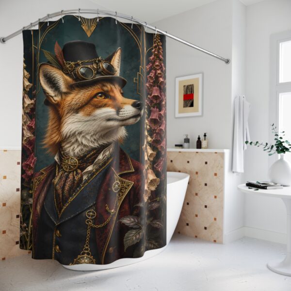 Steampunk Fox Shower Curtain — Victorian Fox Portrait Bathroom Decor