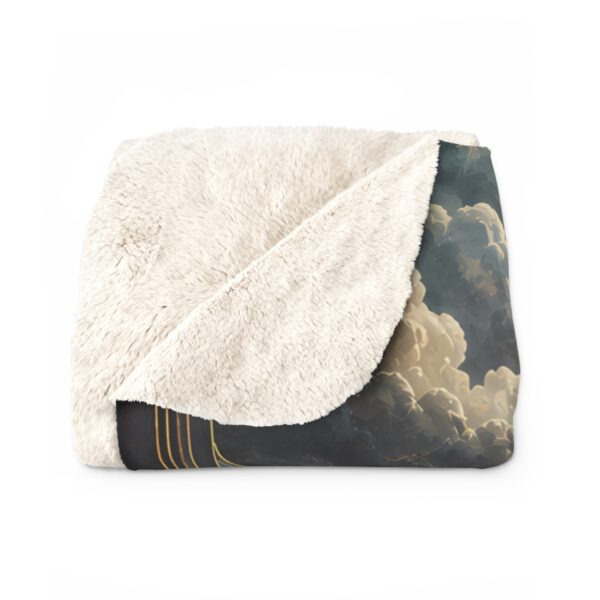 Art Deco Timepiece Sherpa Blanket — Vintage Clock & Stormscape Cozy Throw