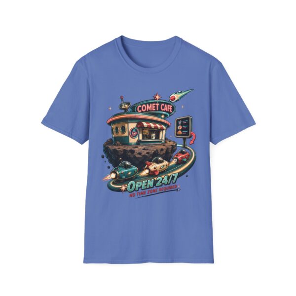 Comet Cafe T-Shirt — Retro Space Diner Graphic Tee ("Open 24/7")