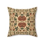 Vintage Rose Tapestry Pillow — Antique Cream & Deep Red Floral Throw