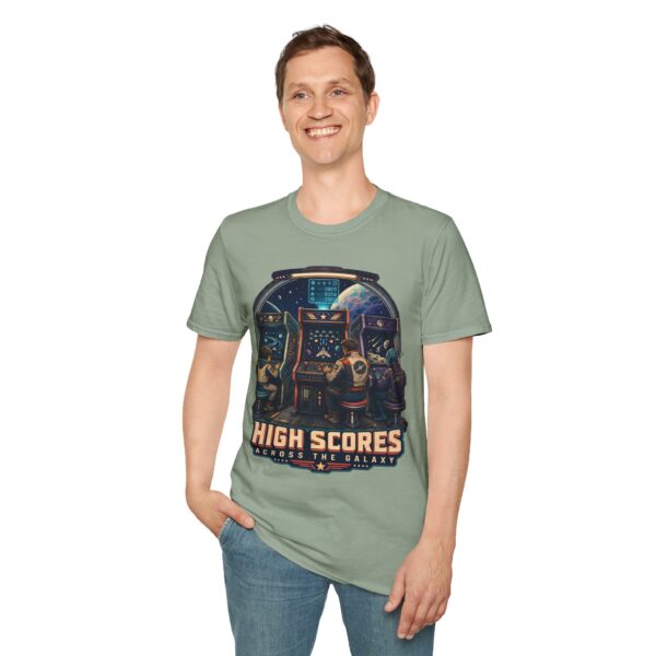 Retro Arcade T-Shirt — "High Scores Across the Galaxy" Space Gamer Tee