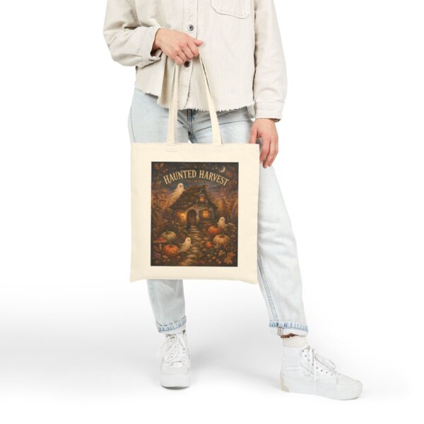 Haunted Harvest Tote Bag — Vintage Halloween Pumpkin & Ghost Canvas Tote