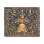UFO Cat Woven Blanket — Vintage Space Abduction Throw