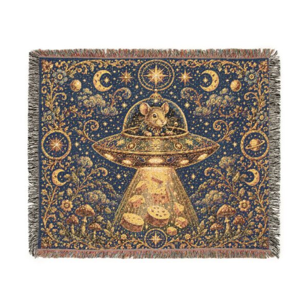 UFO Cat Woven Blanket — Vintage Space Abduction Throw
