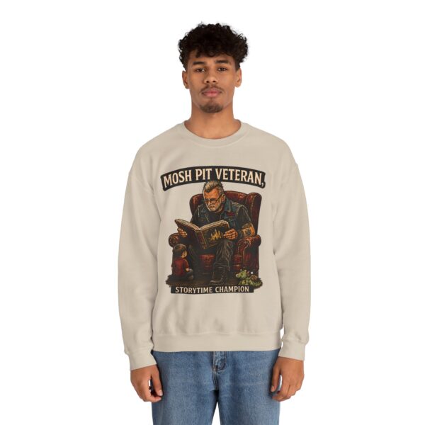 Mosh Pit Veteran Crewneck Sweatshirt — "Storytime Champion" Concert-Scene Pullover