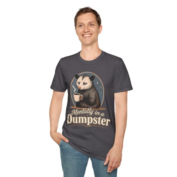 Mentally in a Dumpster Possum Tee — Cute Sarcastic Coffee Graphic T-Shirt