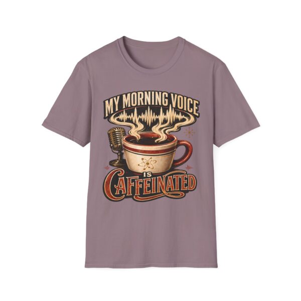 My Morning Voice Is Caffeinated T-Shirt — Coffee, Mic & Soundwave Vintage Tee