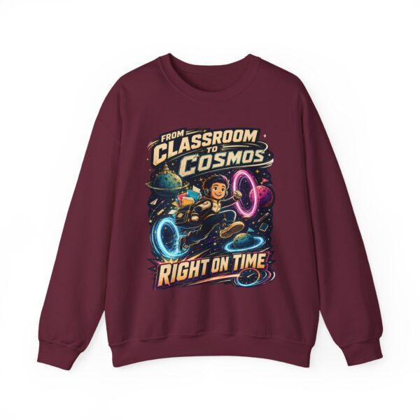Classroom to Cosmos Crewneck Sweatshirt — Science Teacher Space Design (“Right On Time”)