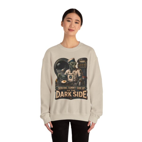 Crewneck Sweatshirt — "Serving Sunny-Side Up on the Dark Side" Alien Chef Graphic