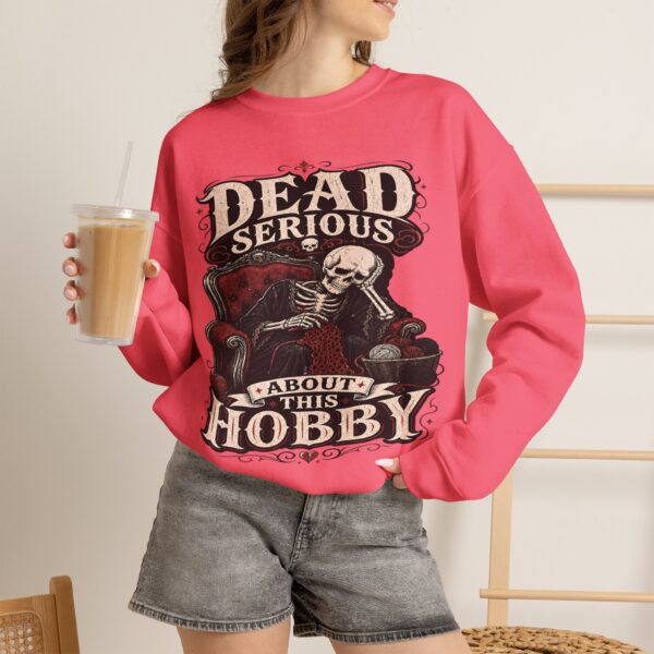 Dead Serious About This Hobby Crewneck Sweatshirt — Skeleton Crocheting Graphic