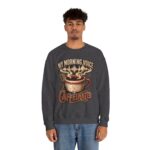 Caffeinated Crewneck Sweatshirt — “My Morning Voice Is Caffeinated” Coffee + Microphone Graphic