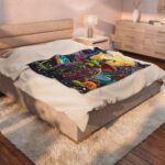 Mystic Frog Wizard Velveteen Plush Blanket — Moonlit Mushroom Forest Throw
