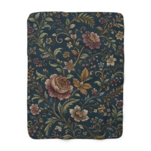 Floral Vintage Sherpa Blanket — Cozy Victorian Rose Fleece Throw
