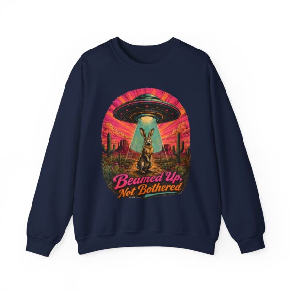 Beamed Up, Not Bothered Sweatshirt — Retro UFO & Jackrabbit Desert Crewneck