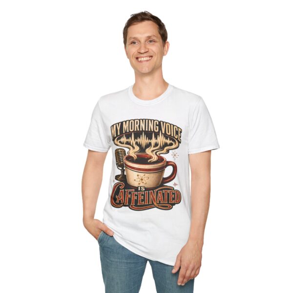 My Morning Voice Is Caffeinated T-Shirt — Coffee, Mic & Soundwave Vintage Tee