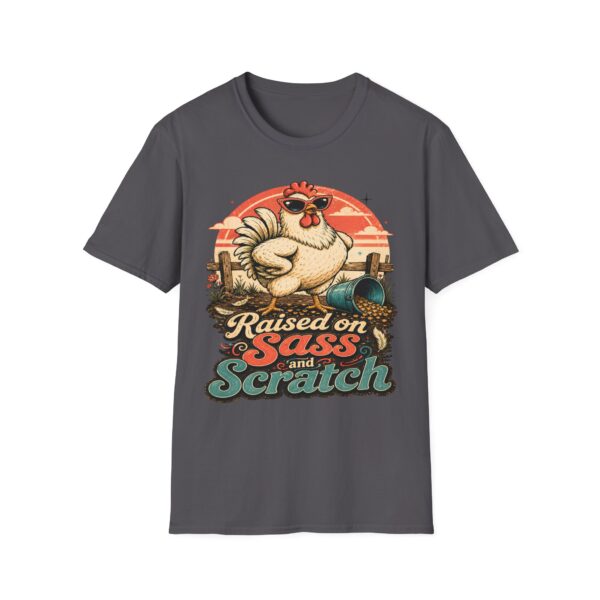 Chicken T-Shirt — "Raised on Sass & Scratch" Vintage Farmhouse Tee