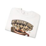 Caffeinated Crewneck Sweatshirt — “My Morning Voice Is Caffeinated” Coffee + Microphone Graphic