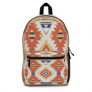 Backpack - Southwestern Aztec Geometric Print in Burnt Orange, Navy Blue, and Yellow
