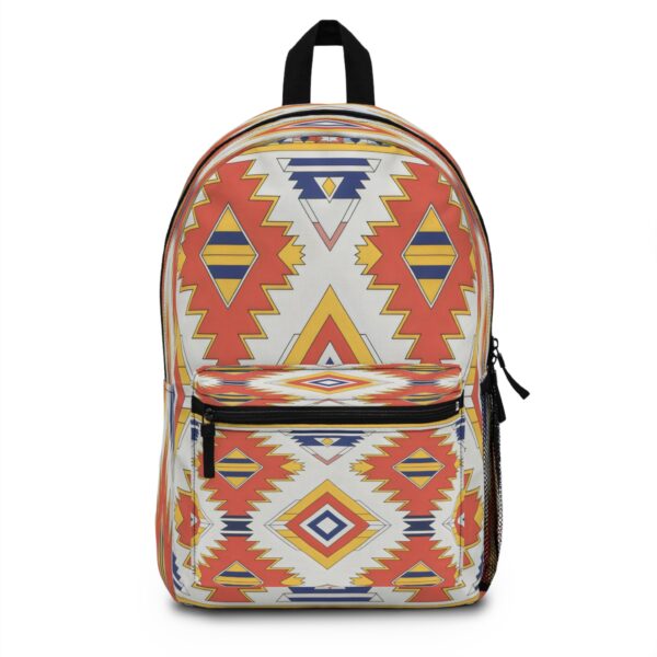 Backpack - Southwestern Aztec Geometric Print in Burnt Orange, Navy Blue, and Yellow