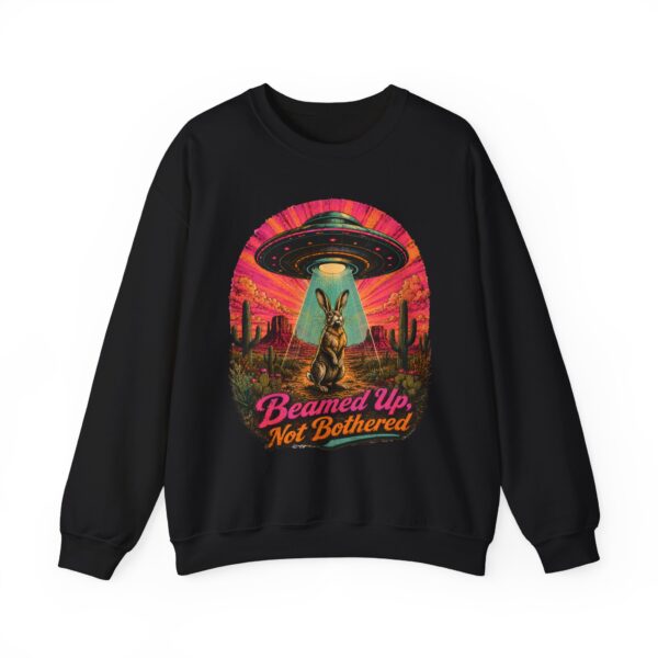Beamed Up, Not Bothered Sweatshirt — Retro UFO & Jackrabbit Desert Crewneck