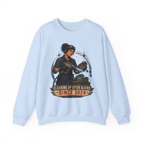 Crewneck Sweatshirt — "Cleaning Up After Aliens Since 3024" Retro Sci‑Fi Crew
