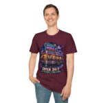 Midnight Nebula Diner T-Shirt — 'Open 24/7 in Every Time Zone' Retro Space Diner Tee