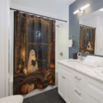 Halloween Ghost Shower Curtain — Cozy Spooky Night Bath Decor