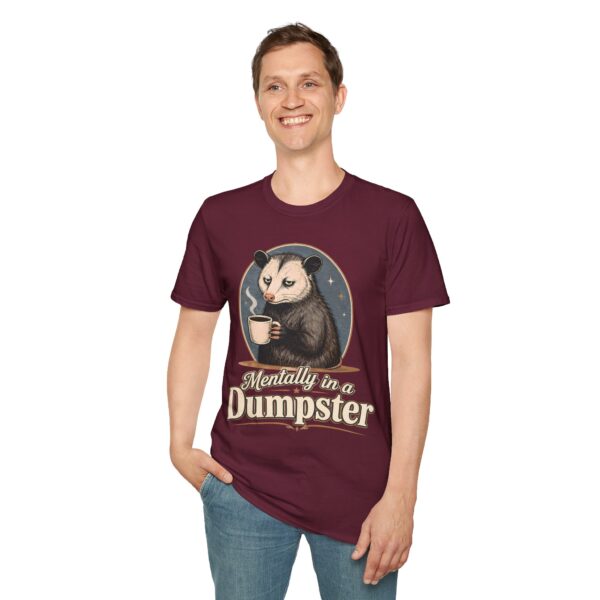 Mentally in a Dumpster Possum Tee — Cute Sarcastic Coffee Graphic T-Shirt