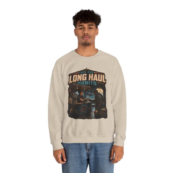 Long Haul Orbits Crewneck Sweatshirt — 'Fuel For Long Haul Orbits' Retro Space Café Design