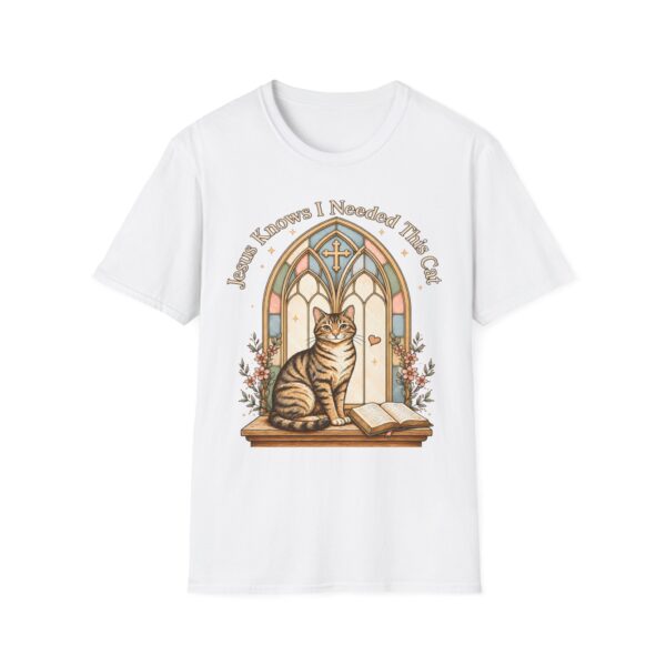 Cat Prayer T-Shirt — "Jesus Knows I Needed This Cat" Vintage Stained-Glass Design