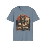 Barely Awake Office Cat T-Shirt — Funny Grumpy Cat Coffee Work Shirt