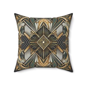 Art Deco Geometric Throw Pillow — Gold & Emerald Decorative Cushion