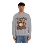 Caffeinated Crewneck Sweatshirt — “My Morning Voice Is Caffeinated” Coffee + Microphone Graphic
