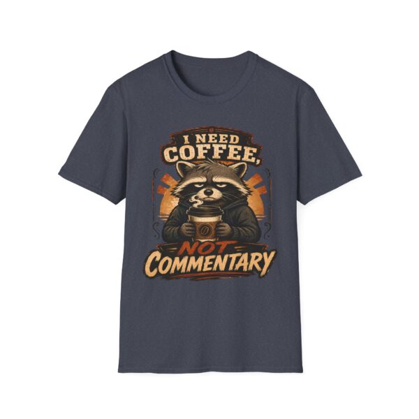 I Need Coffee Not Commentary Raccoon T-Shirt — Funny Coffee Lover Graphic Tee