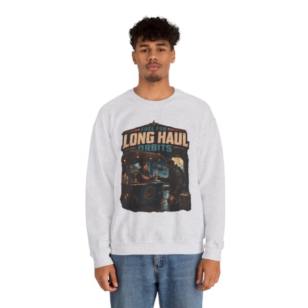 Long Haul Orbits Crewneck Sweatshirt — 'Fuel For Long Haul Orbits' Retro Space Café Design