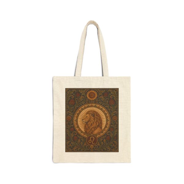 Leo Zodiac Cotton Canvas Tote Bag — Boho Astrology Lion Design
