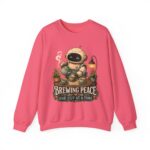 Brewing Peace Robot Sweatshirt — "Brewing Peace One Cup at a Time" Cozy Crewneck