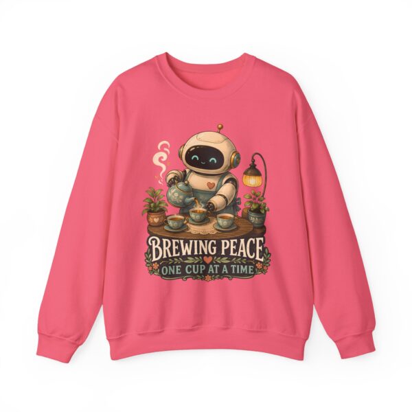Brewing Peace Robot Sweatshirt — "Brewing Peace One Cup at a Time" Cozy Crewneck