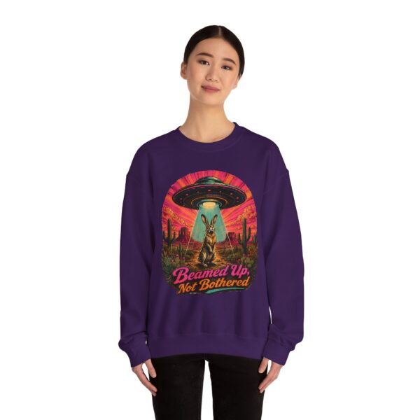 Beamed Up, Not Bothered Sweatshirt — Retro UFO & Jackrabbit Desert Crewneck